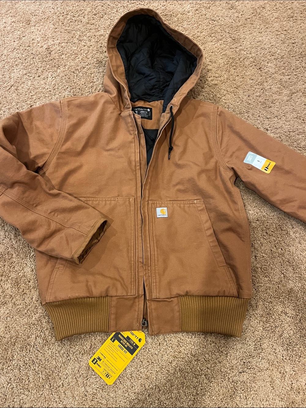 Carhartt Tan/Brown Insulated Hooded Canvas Work Jacket